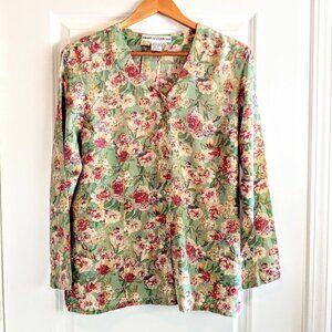 Annie Alexander Green Pink Floral Silk Blouse
